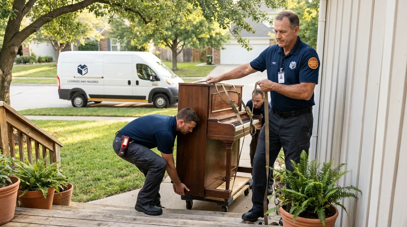 Licensed piano movers securing grand piano in Preston, GA